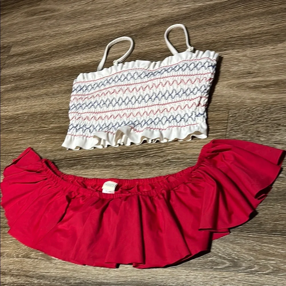 Red and White Ruffled Bikini Set - Picture 1 of 5